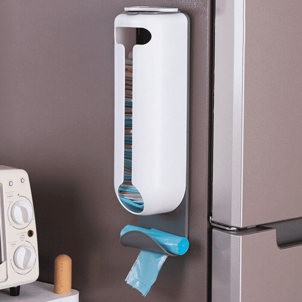 Suport pentru Pungi Koken.ro, Organizator din plastic cu capac, Spatiu suplimentar pentru saci de gunoi, 37 x 10 x 8,4 cm, Alb - köken