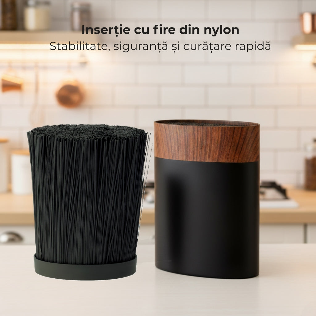 Suport universal pentru cutite cu insertie cu fire din nylon. Stabilitate, siguranta si curatare rapida.