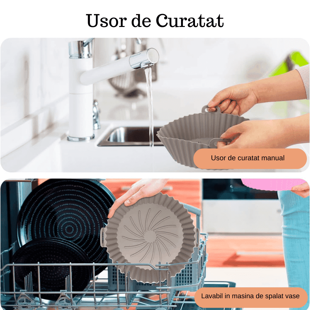 Tava de Copt din Silicon Koken.ro, Rezistenta la Temperaturi Inalte, Friteuza/Cuptor/Microunde, Reutilizabila, Gri - köken