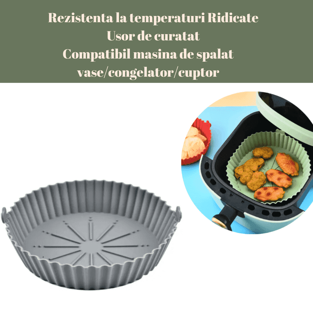 Tava de Copt din Silicon Koken.ro, Rezistenta la Temperaturi Inalte, Friteuza/Cuptor/Microunde, Reutilizabila, Gri - köken