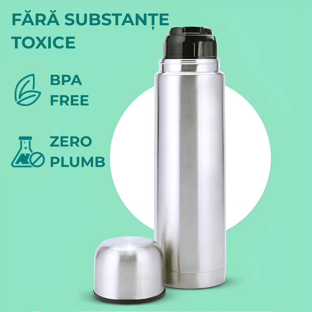 Termos din inox Koken de 1L fara substante toxice. Fara BPA si Zero Plumb.
