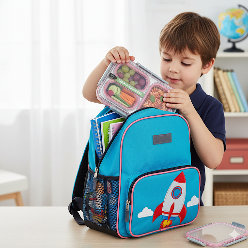 Cutie pentru pranz Koken, Lunch box Otel inoxidabil, Caserola copii scoala cu 3 Compartimente, 27,5 x 20,6 cm, Roz